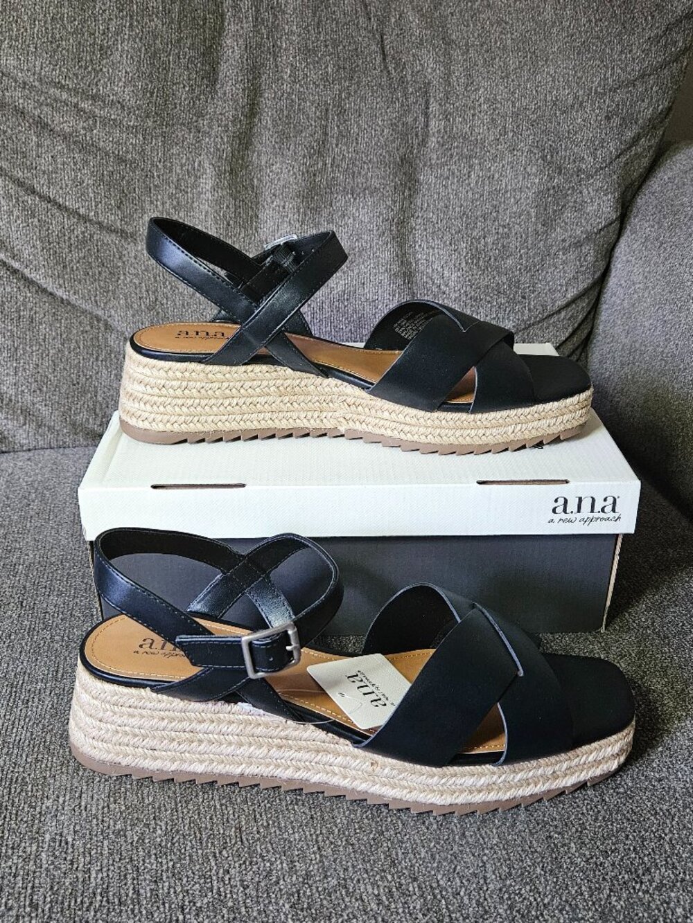 a.n.a Womens Eloise Wedge Black Espadrille Platform Sandals Size 11